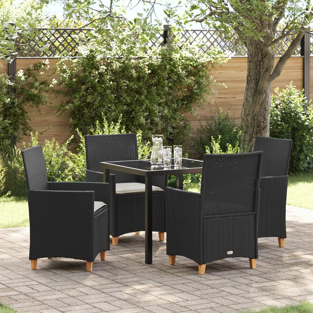 vidaXL Conjunto Jantar Jardim de 5 Peças com Almofadas Preto Poli-rattan