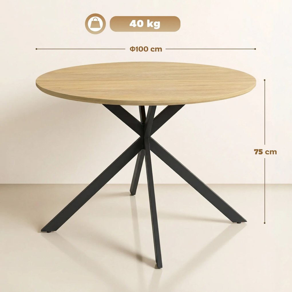 Mesa de Jantar Redonda (CADEIRAS NÃO INCLUIDAS), 100 x 100 x 75 cm, Estilo Industrial, cor Carvalho