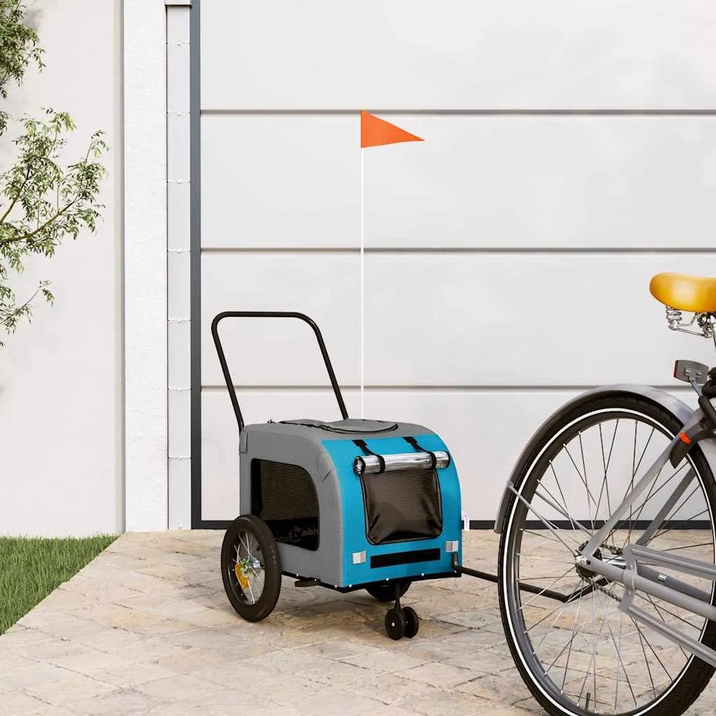 vidaXL Reboque para bicicleta de animais Azul e Cinza, feito de tecido Oxford e ferro.