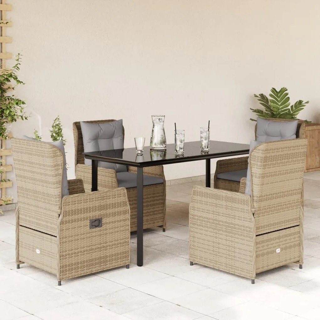 vidaXL 5 pcs conjunto de jantar p/ jardim com almofadões vime PE bege