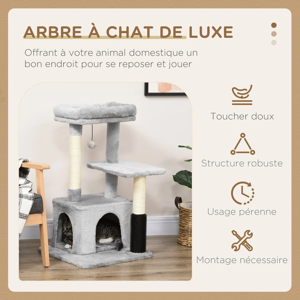 Arranhador para gatos, para trepar com arranhador, altura 85 cm, cinzento claro