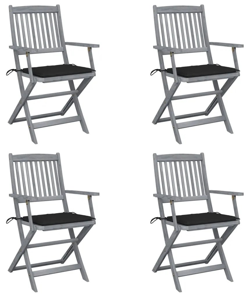 vidaXL Cadeiras exterior dobráveis c/ almofadões 4 pcs acácia maciça