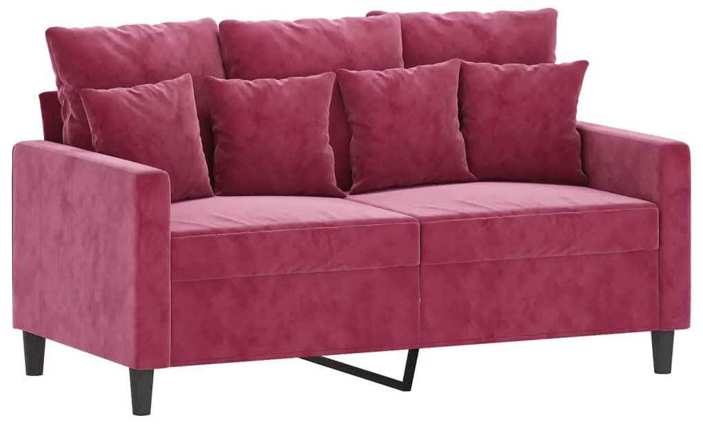 2 pcs conjunto de sofás com almofadões veludo vermelho tinto