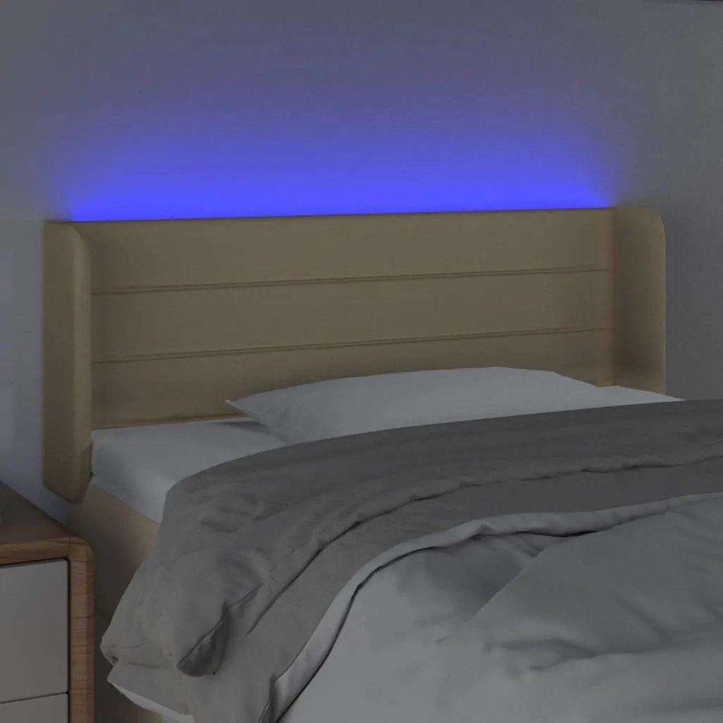 Cabeceira de cama c/ luzes LED tecido 83x16x78/88 cm cor creme