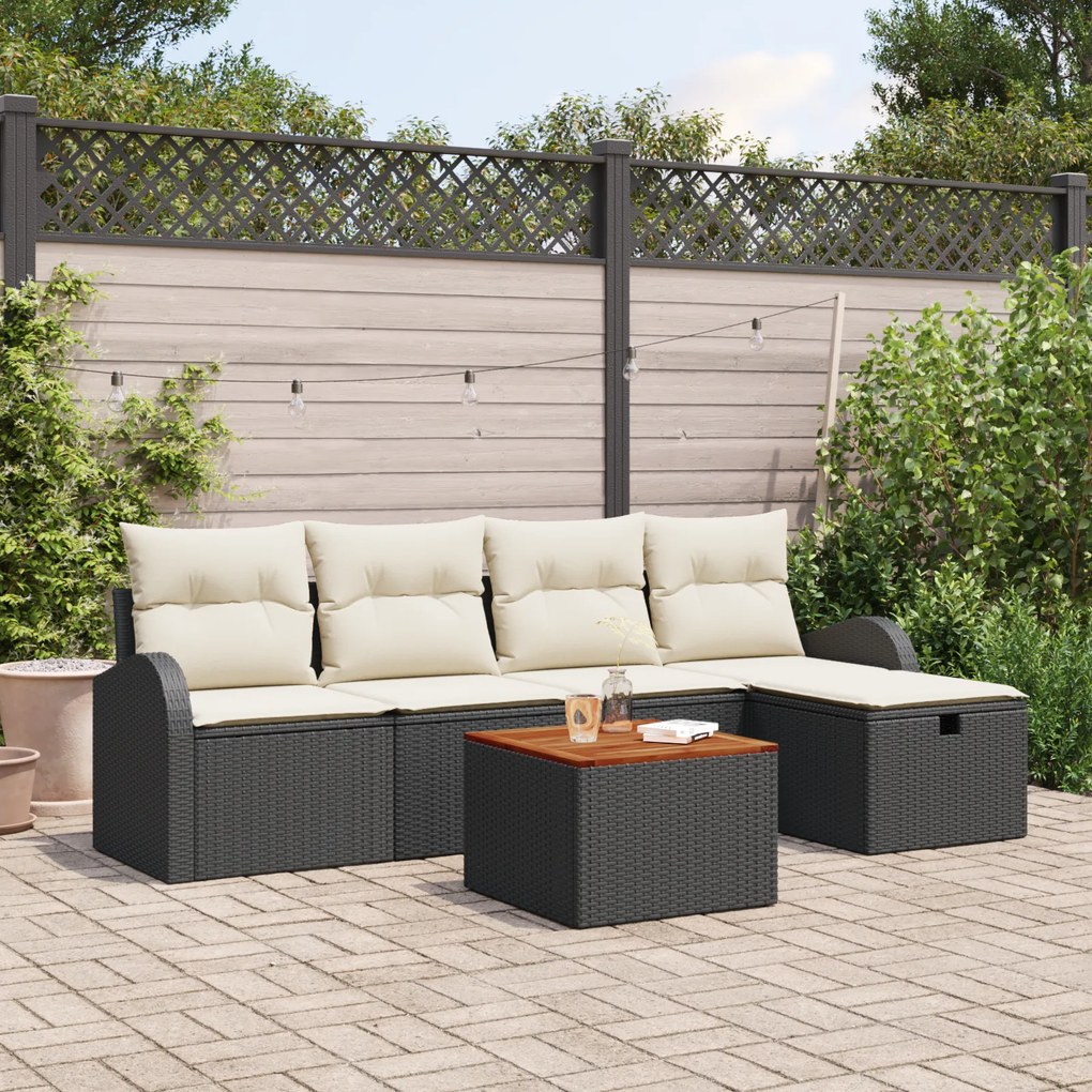 Conjunto de Sofá de Jardim vidaXL com Almofadas Preto Vime PE, Sofá de
