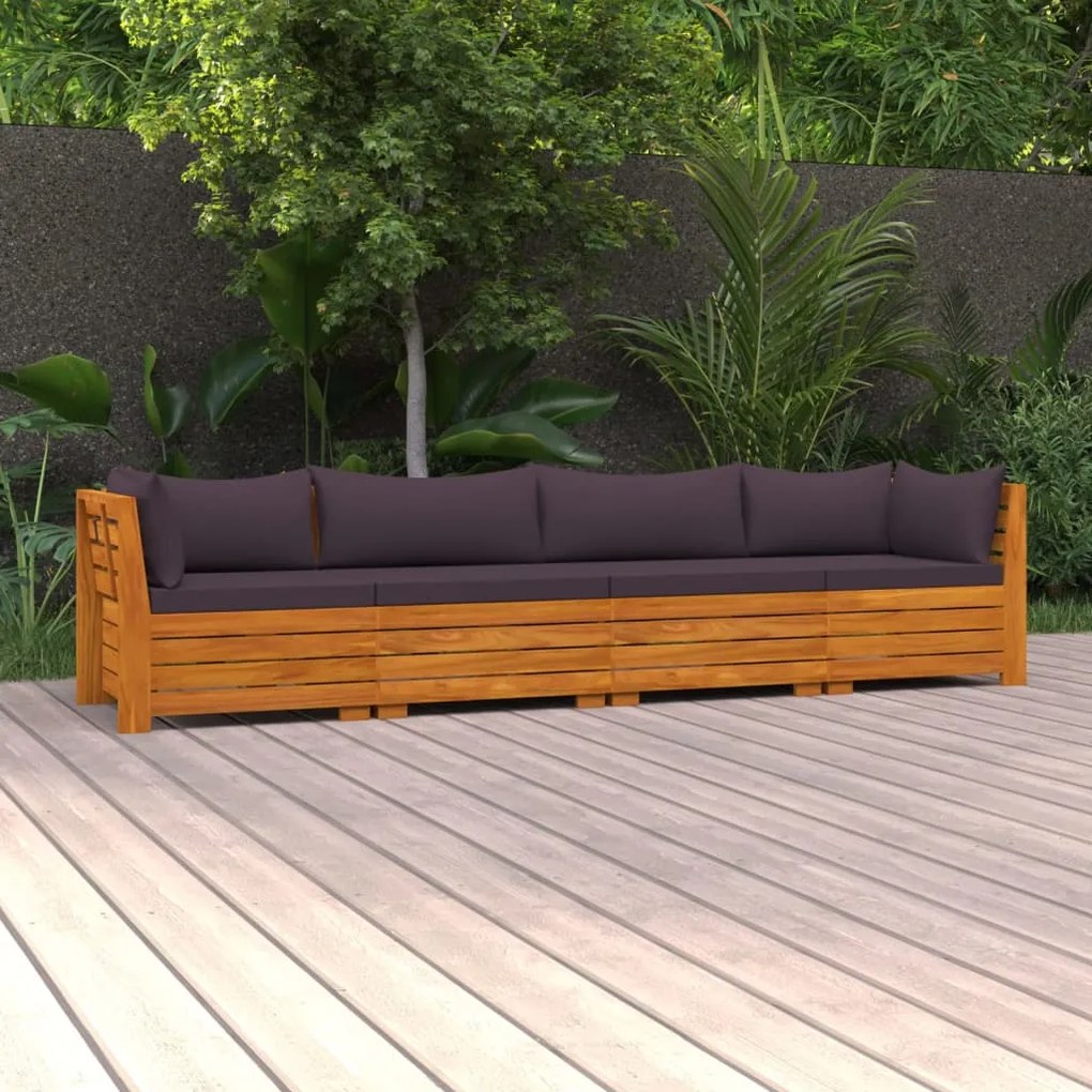 vidaXL Sofá de jardim 4 lugares c/ almofadões madeira de acácia maciça