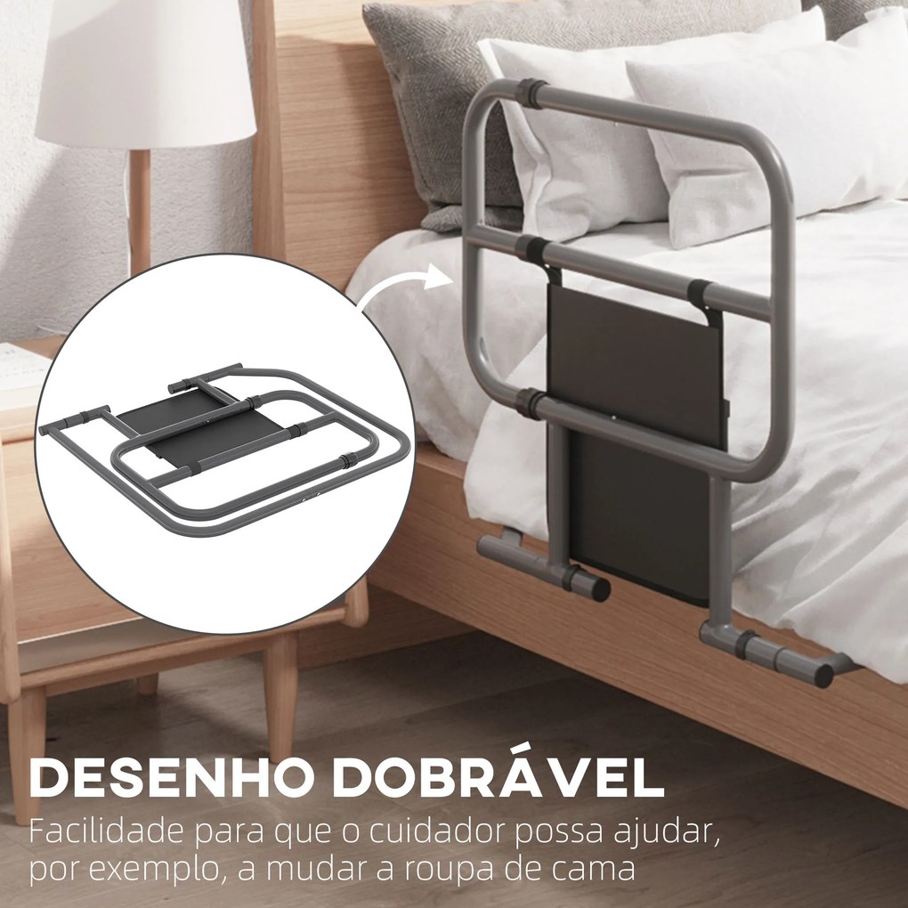 Grade para Cama Adulto Guarda de Segurança para Cama Dobrável com Bolso de Armazenamento 71x61x86-104 cm Cinza