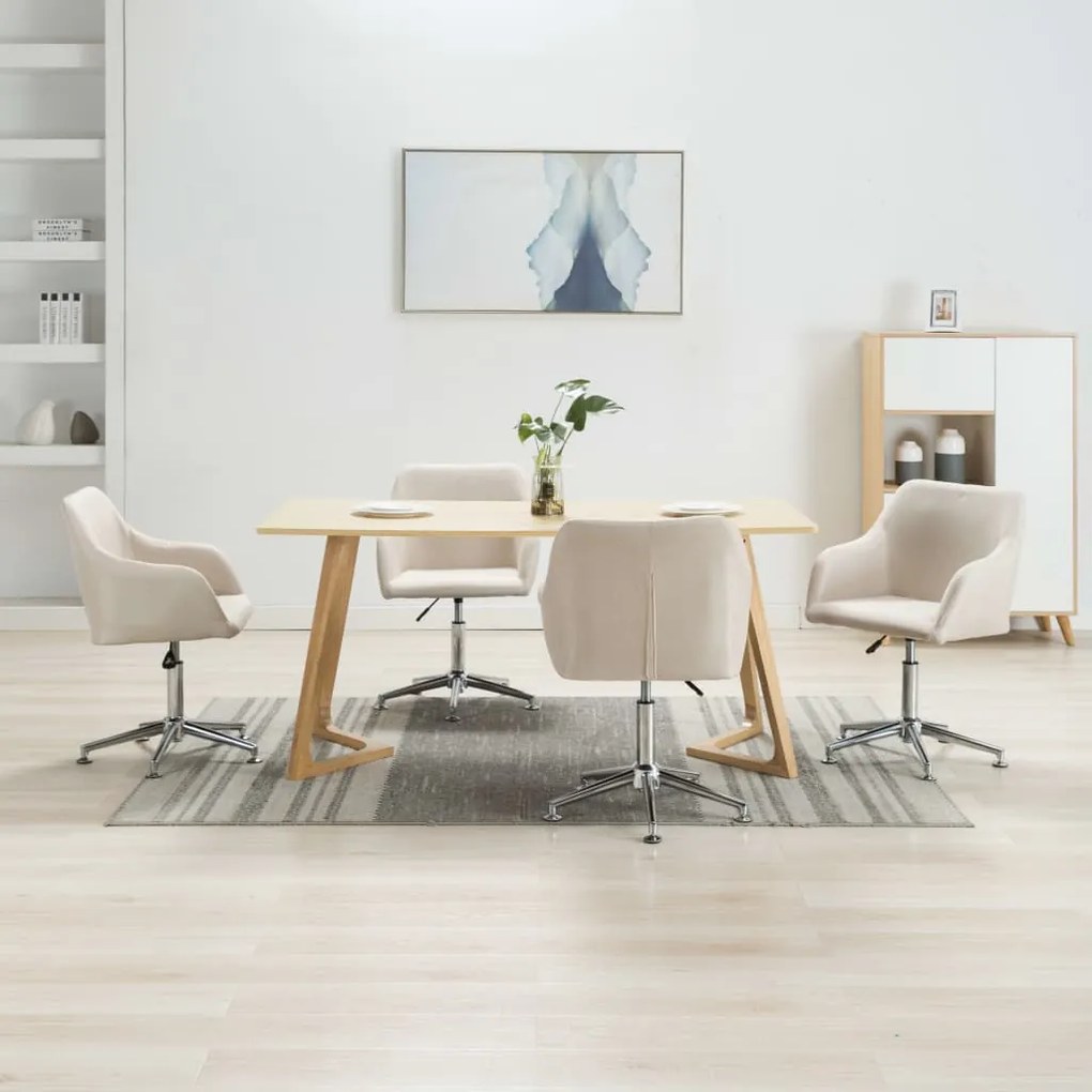 vidaXL Cadeiras de jantar giratórias 4 pcs tecido cor creme