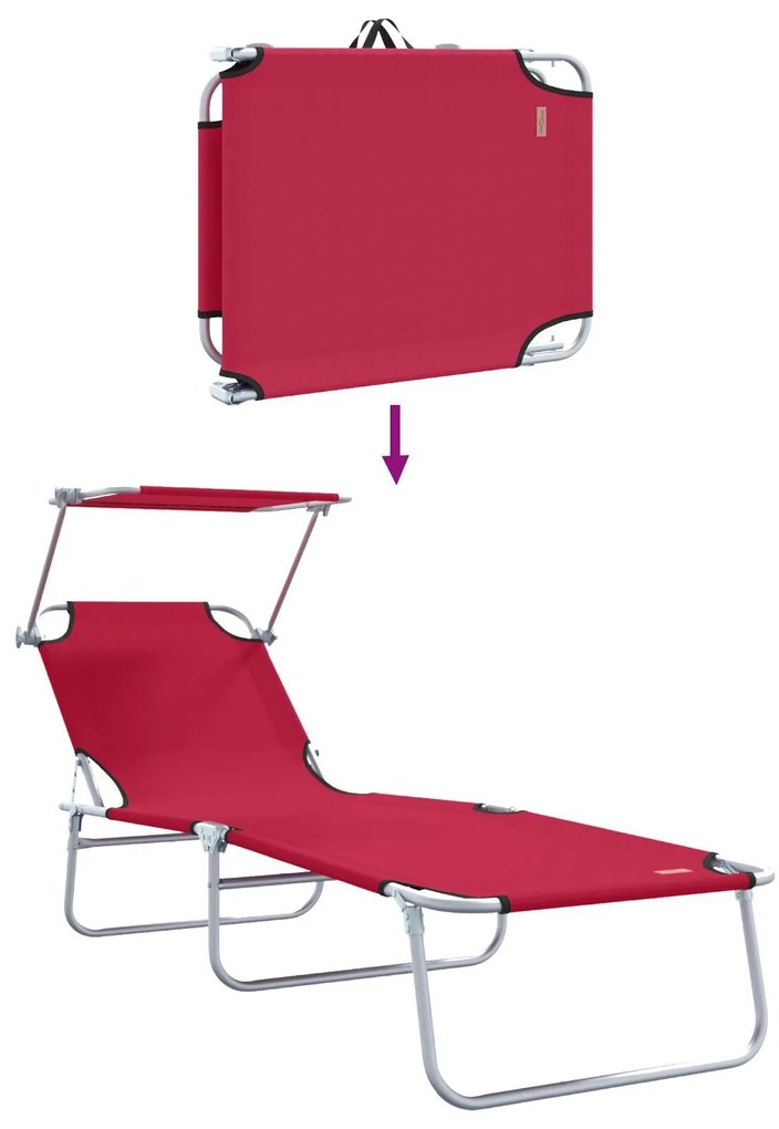 Espreguiçadeiras Dobráveis 2 pcs com Toldo Vermelho Tecido Oxford 600D