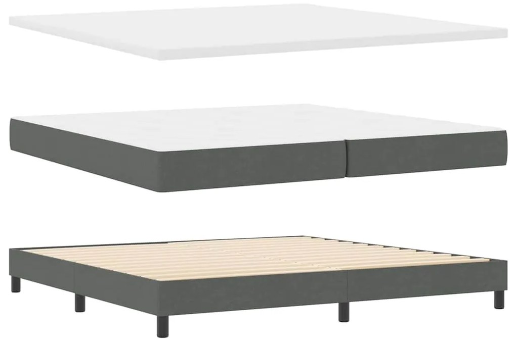 Cama Box Spring com Colchão &amp; LED Cinza Escuro 200x200 cm Tecido
