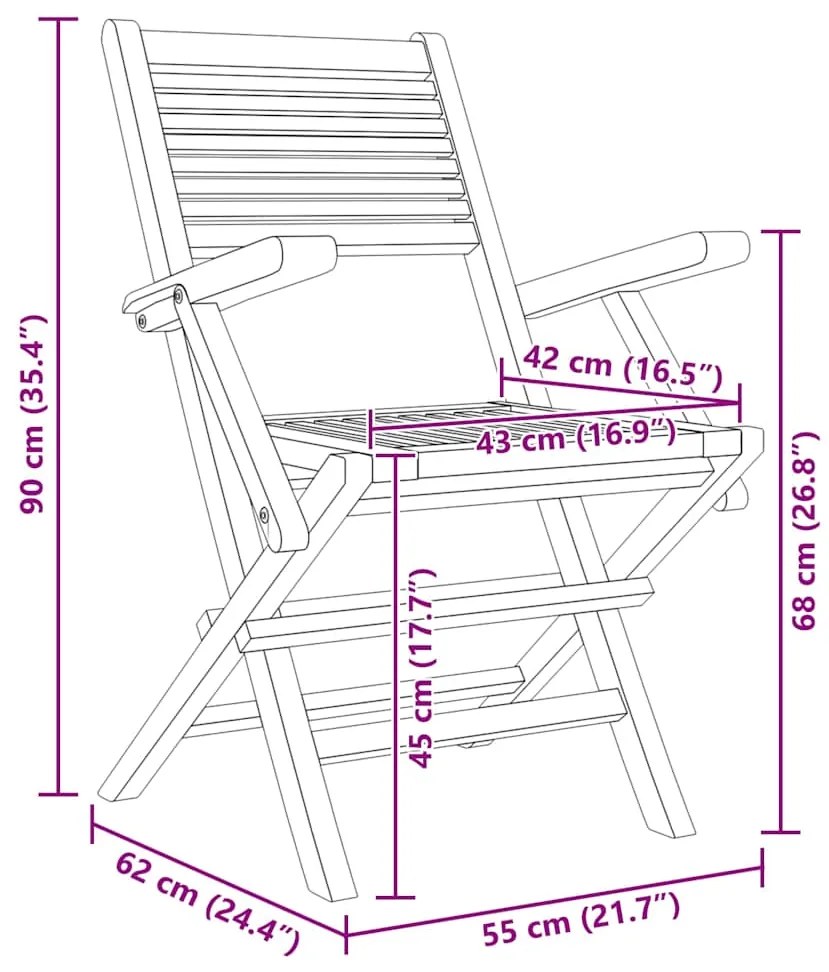 Cadeiras de jardim dobráveis 6 pcs 55x62x90 cm teca maciça