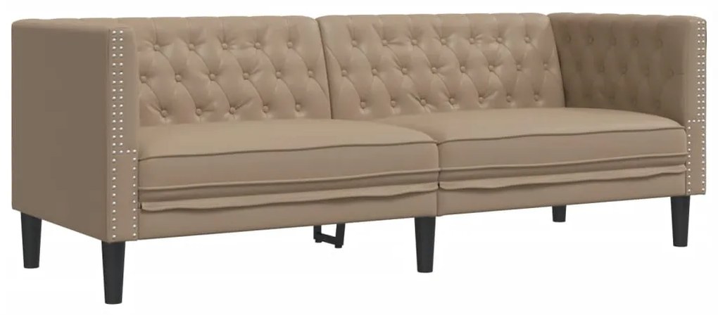 3 pcs conj. de sofás chesterfield couro artificial cappuccino