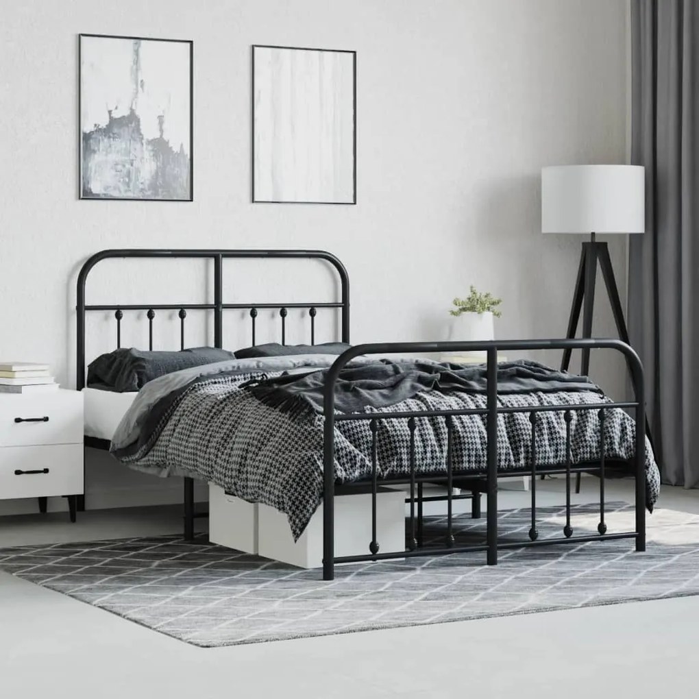 Estrutura de cama com cabeceira e pés 120x190 cm metal preto