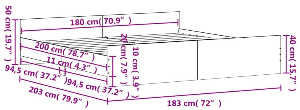 Estrutura de Cama Moona - 180x200 cm - Madeira Rustica - Design Modern