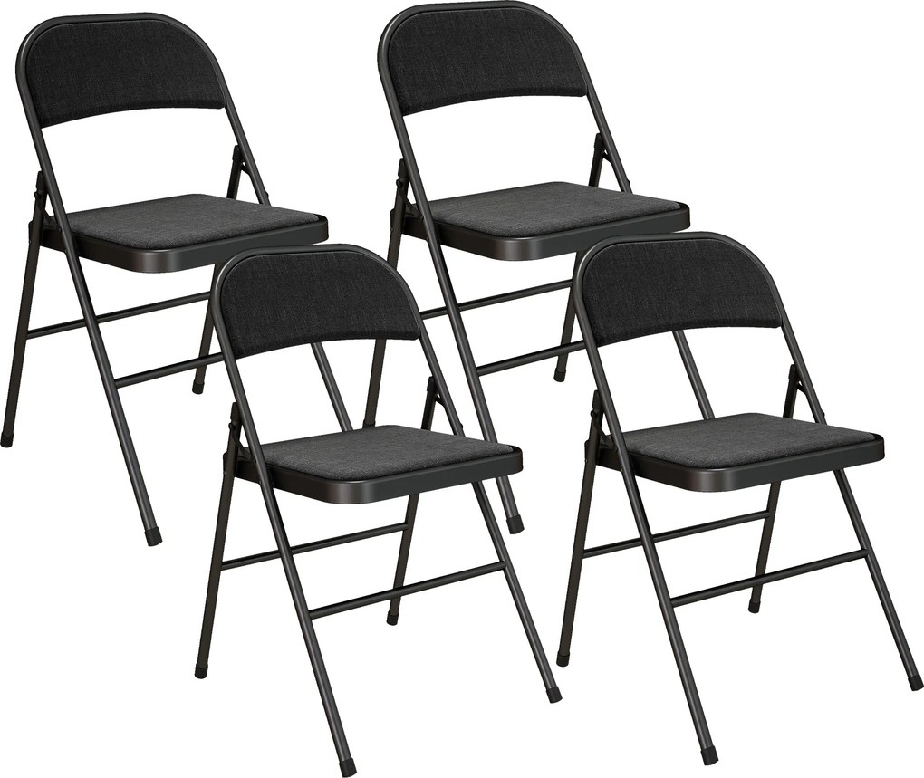HOMCOM Conjunto de 4 Cadeiras Dobráveis Cadeiras de Sala de Jantar Portáteis Estrutura de Aço 45x46x78 cm Preto | Aosom Portugal