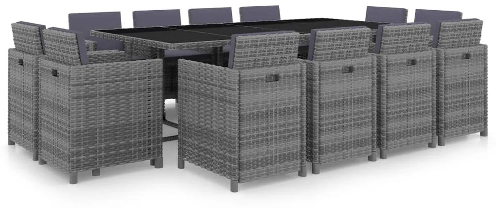 vidaXL 13 pcs conjunto jantar exterior c/ almofadões vime PE antracite