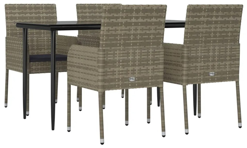 5 pcs conjunto jantar jardim c/ almofadões vime PE preto/cinza