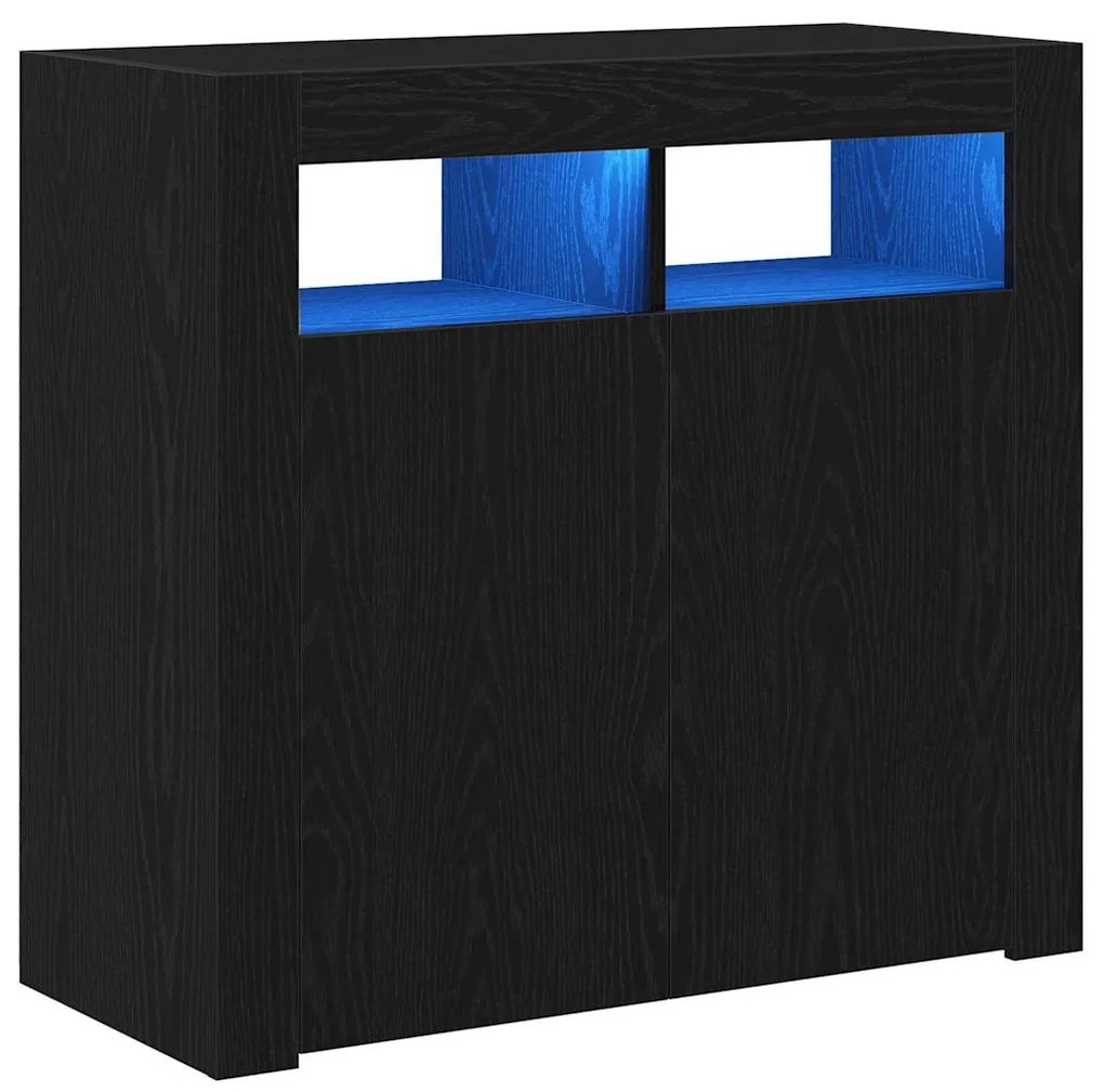 Buffet vidaXL com Luzes LED em Carvalho Preto 80x35x75 cm em Madeira R