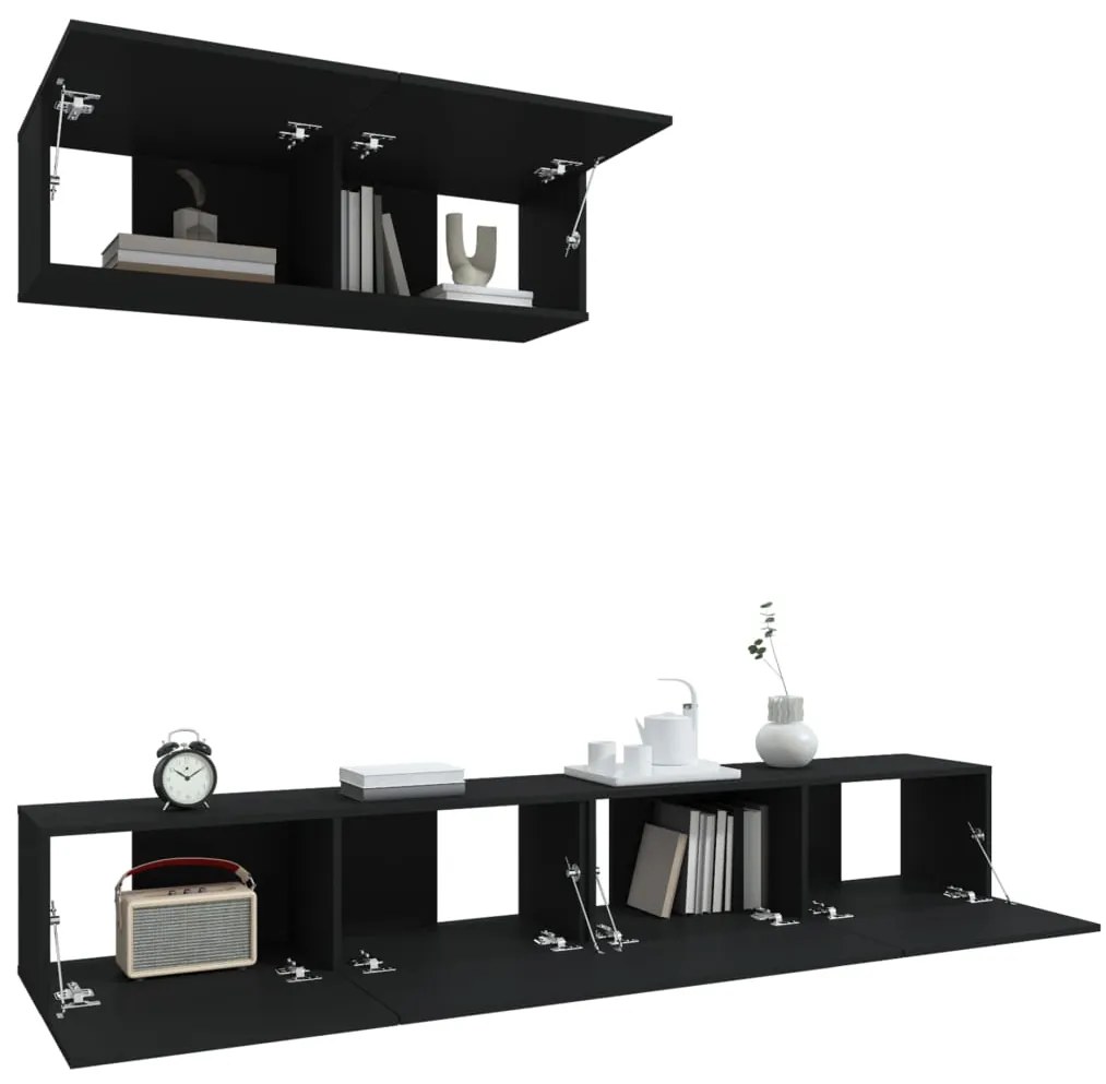 Conjunto móveis de TV 3 pcs madeira processada preto