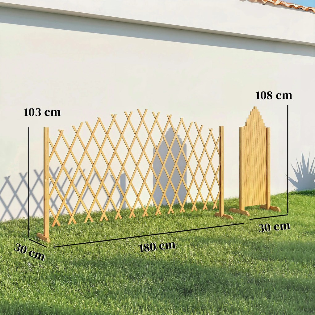 Conjunto de 2 Painéis de Vedações de Jardim Exterior Extensíveis de Madeira para Decoração de Terraço 180x30x103 cm Madeira