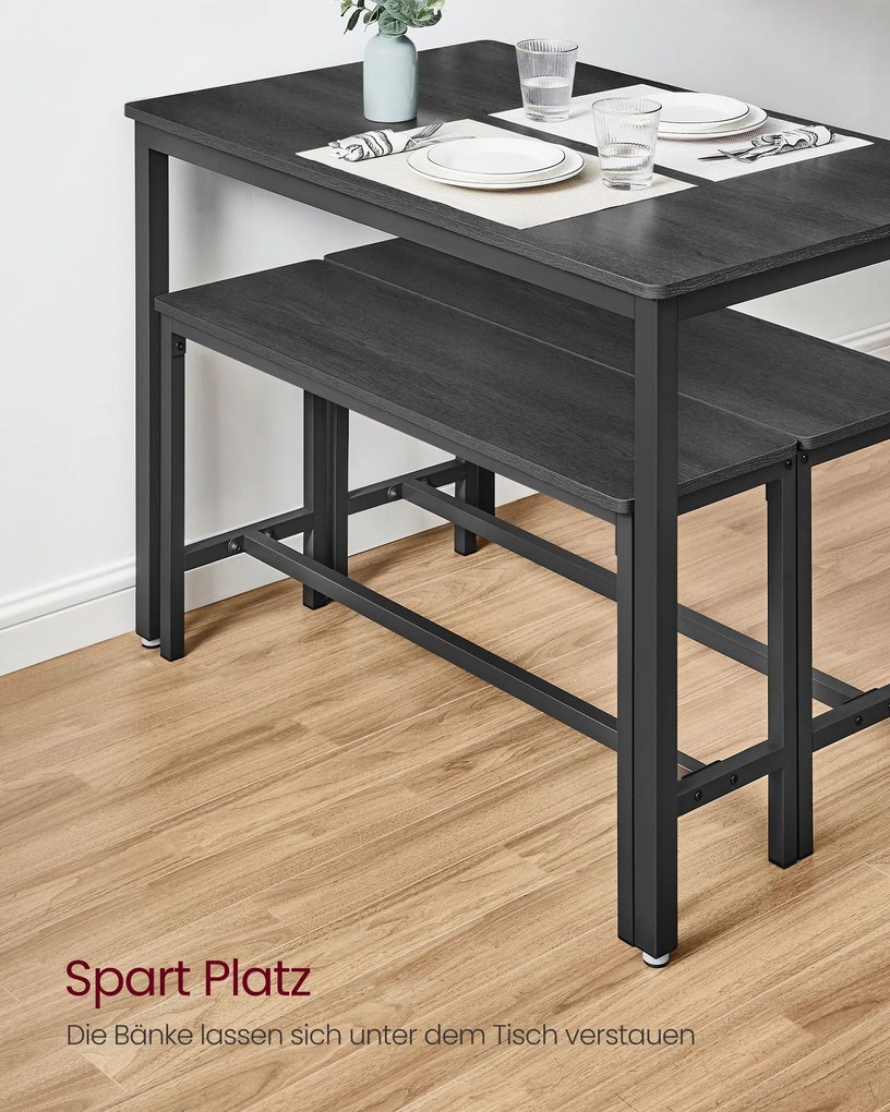 Conjunto de Mesa de jantar com 2 bancos, conjunto de cozinha Preto