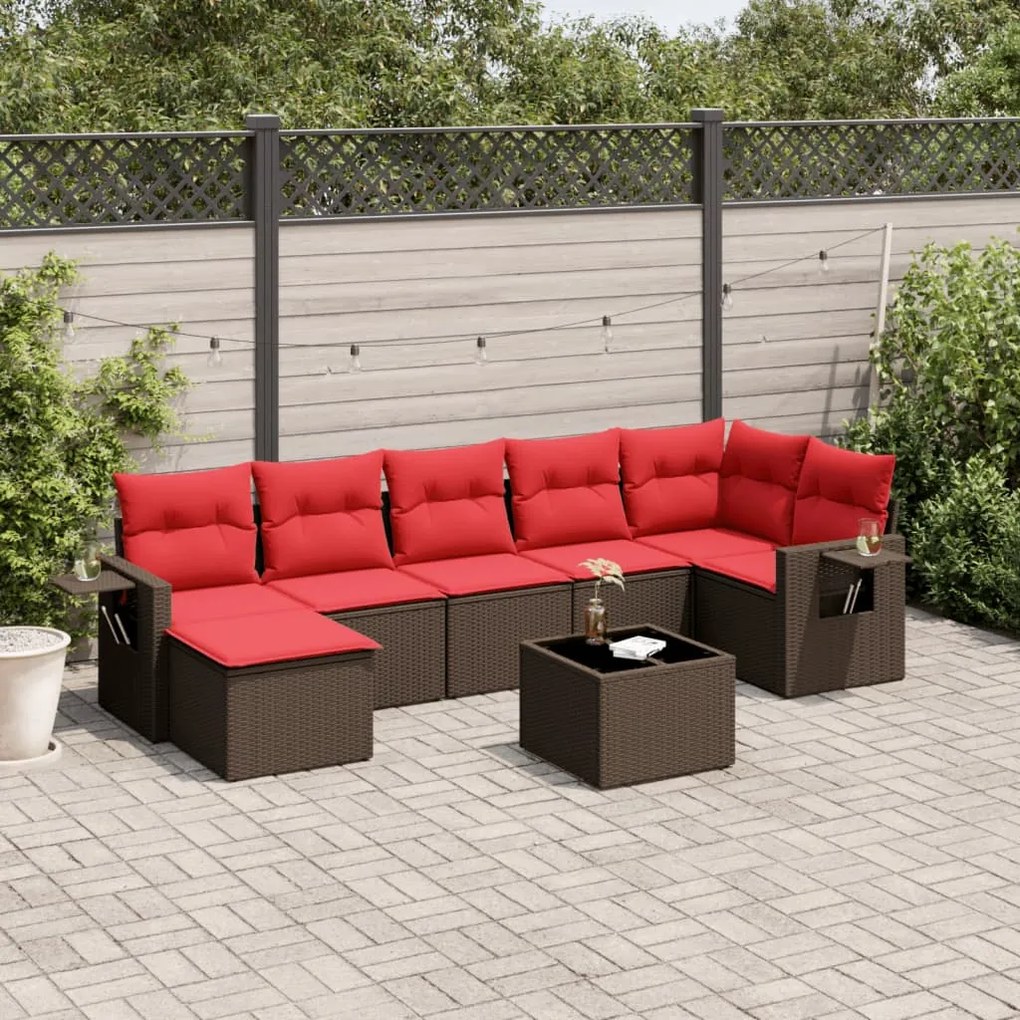 vidaXL 8 pcs conjunto sofás de jardim c/ almofadões vime PE castanho