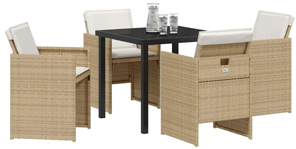 Conjunto de Jantar de Jardim com 5 peças e almofadas bege em rattan si