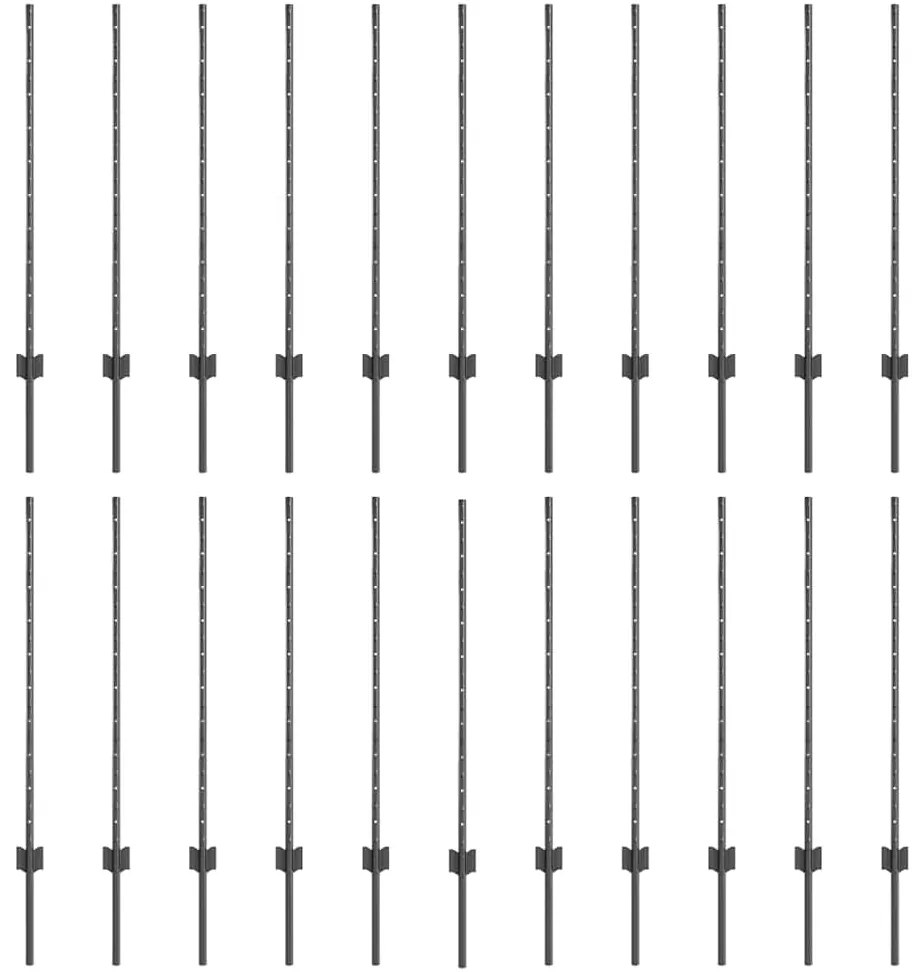 Postes de Cerca Prateados 44 pcs Cinzeto Altura de 1 m Metal