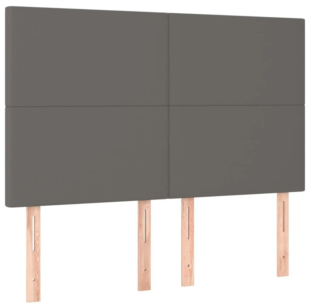 Cama box spring c/ colchão/LED 140x200cm couro artificial cinza