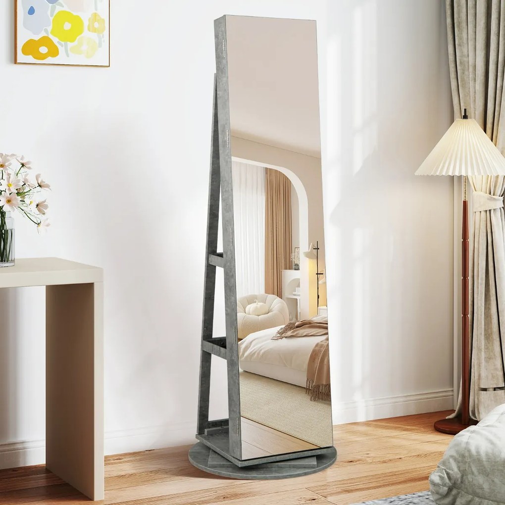 Armário giratório para joias 360° com espelho de corpo inteiro e luzes LED de 3 cores com fechadura Organizador de joias esverdeado