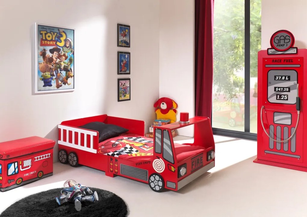 Conjunto Cama Infantil Camião Bombeiros TODDLER + GUARDA ROUPA BOMBA GASOLINA VERMELHO