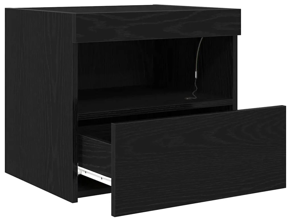 Cômoda de Cabeceira vidaXL com Luzes LED Carvalho Preto 50x40x45 cm