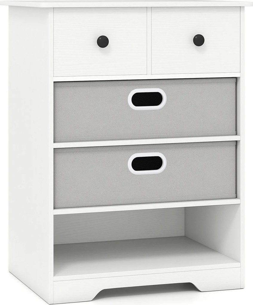 Cómoda com 4 gavetas com prateleiras abertas 58 x 42 x 75 cm Branco + Cinza