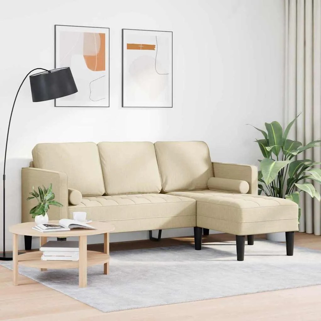 Sofá L de 3 Lugares vidaXL Creme 160 cm em Tecido