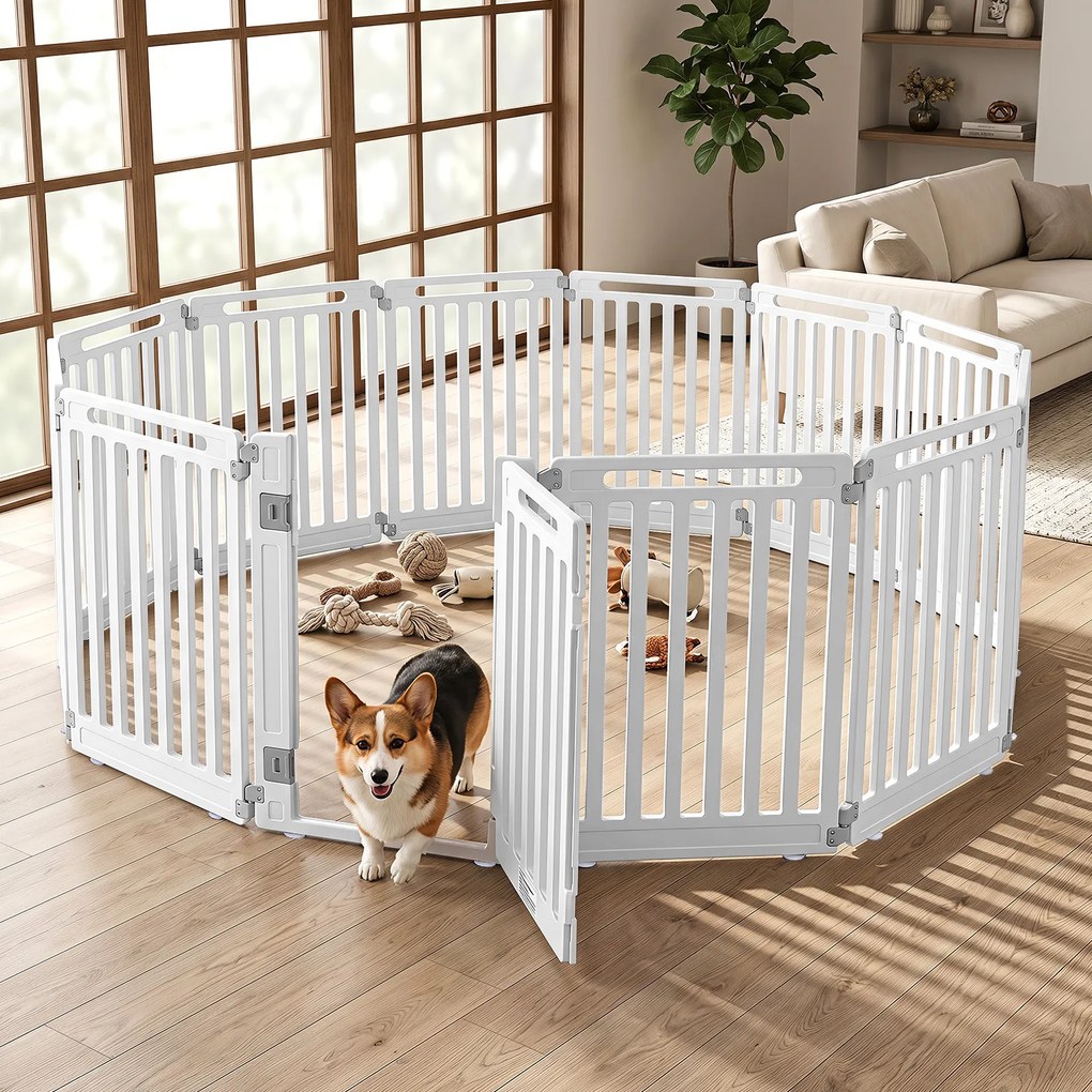 Conjunto de 11 Painéis para Parque de Cães, 53 x 81 cm, Porta com Fecho Duplo, Branco