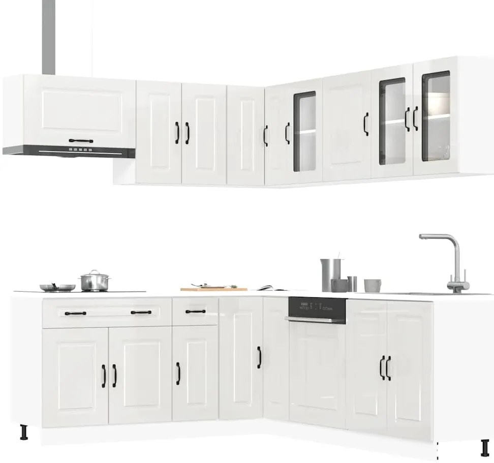 11 peças armário de cozinha conjunto Kalmar brilho branco