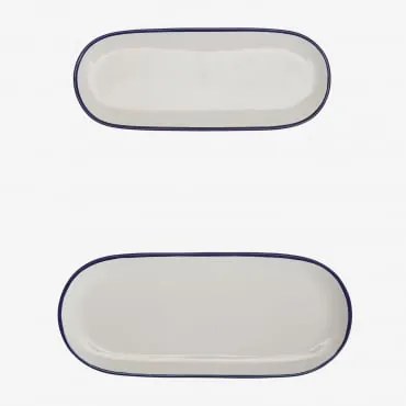 Conjunto De 2 Tabuleiros Em Grés Ronilena Branco Gardenia - Azul Ken - Sklum