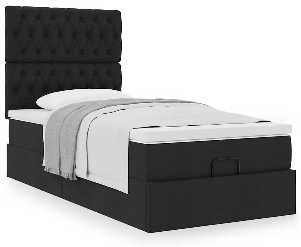 Cama otomana com colchão 90x200 cm tecido preto