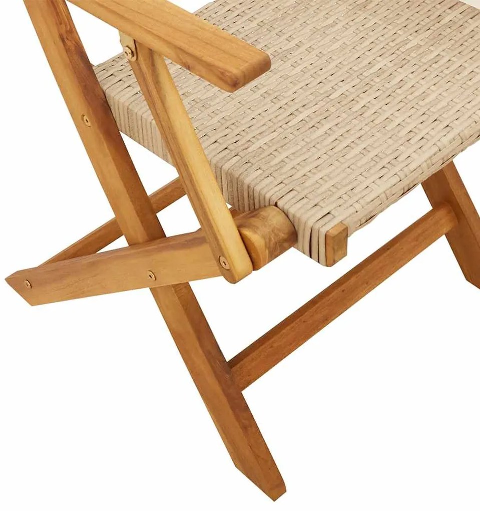 Cadeiras de jardim dobráveis 4 pcs vime PE/madeira maciça bege