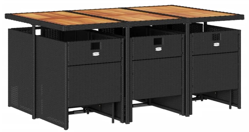11 pcs conjunto de jantar p/ jardim c/ almofadões vime PE preto