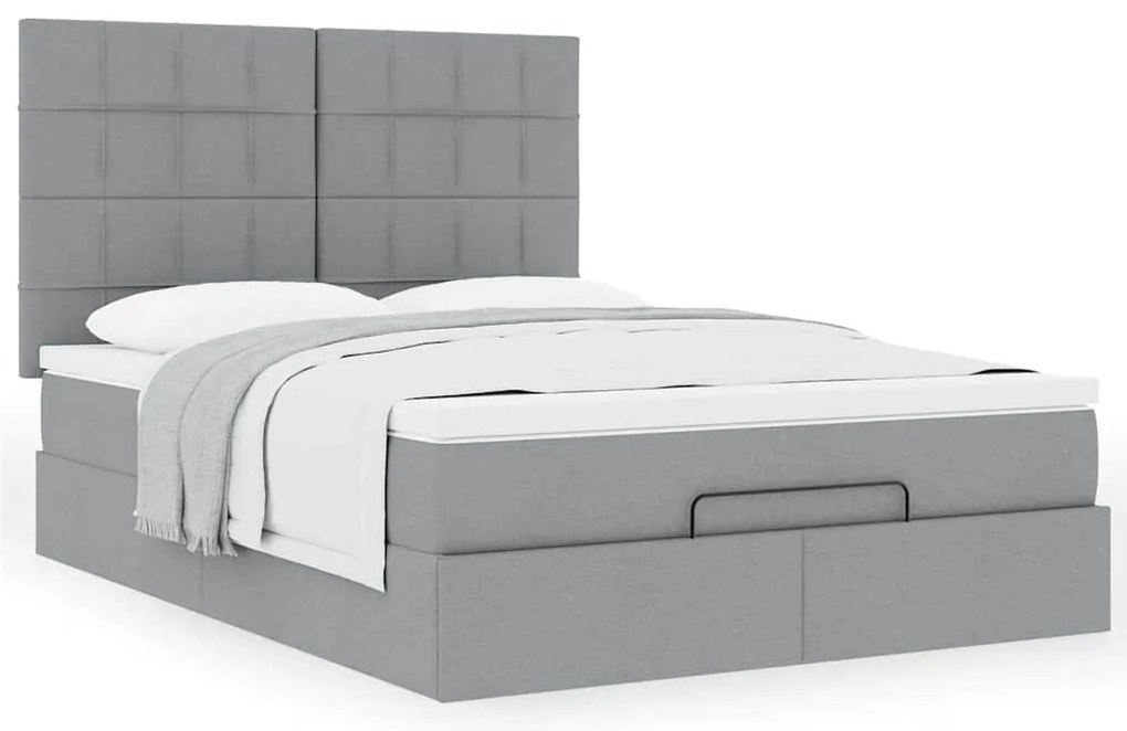 Estrutura de cama otomana com colchão 140x190 cm cinzento claro