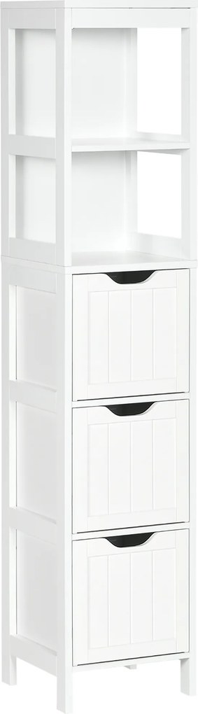 Armário Casa de Banho Estreito com 3 Gavetas e 2 Prateleiras Abertas Estilo Moderno 30x30x141,6 cm Branco