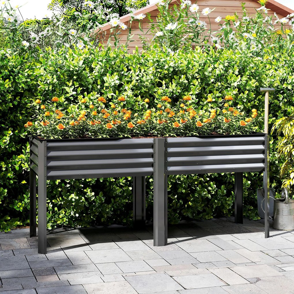 FLoreira em pés de metal 179 x 54 x 25 cm, floreira elevada de metal de 241 L com barras reforçadas e tecido não tecido, cinzento escuro