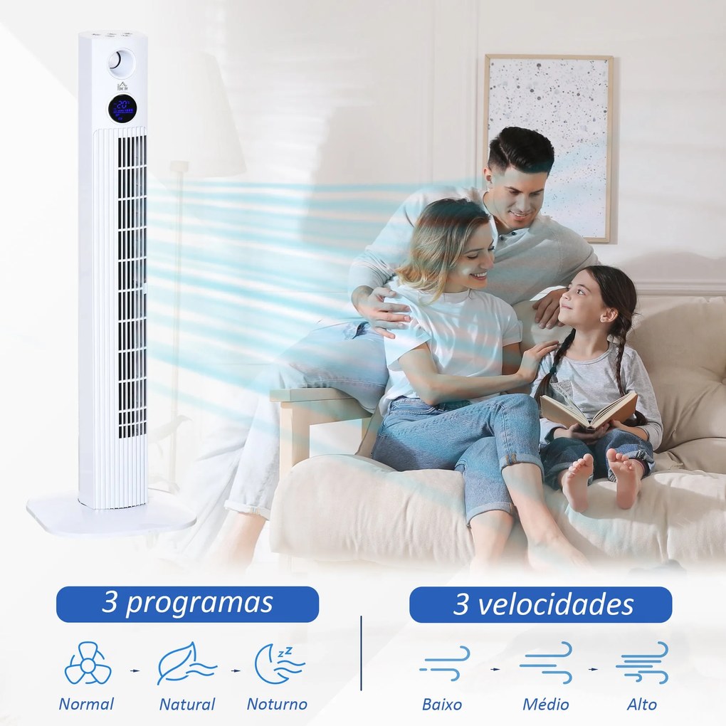 Ventoinha de Coluna 45W Silencioso com Controle Remoto 3 Velocidades 3