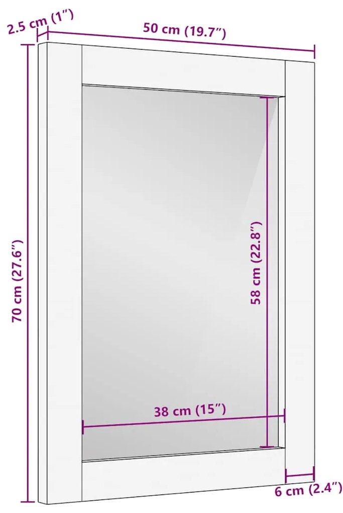 Espelho casa de banho 50x70x2,5 cm mangueira maciça castanho