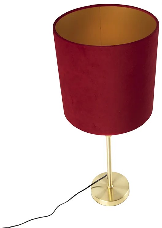 Candeeiro de mesa dourado/latão com abajur de veludo vermelho 25 cm - Parte Clássico / Antigo
