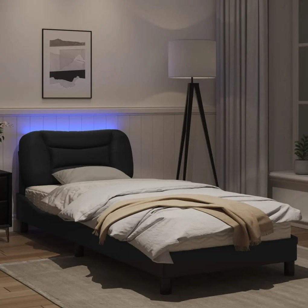 Estrutura de cama c/ luzes LED 80x200 cm couro artificial preto