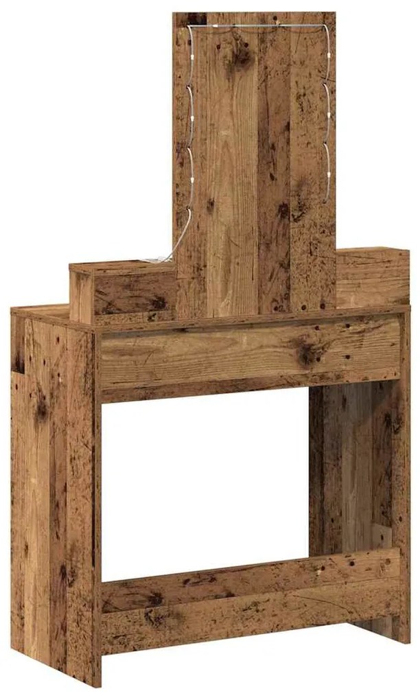 Mesa de Maquilhagem com Luzes LED - Estilo Madeira Vintage, 79x41x140