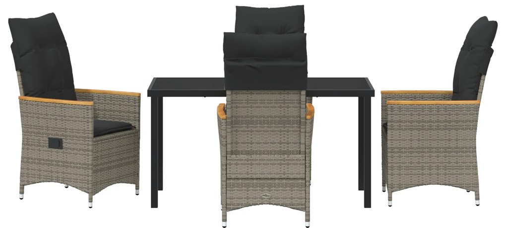 Conjunto de Jantar de Jardim com 5 Peças e Almofadas em Rattan PE Cinz