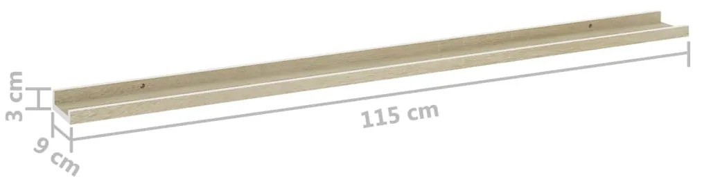 Prateleiras de parede 2 pcs 115x9x3 cm branco e carvalho sonoma